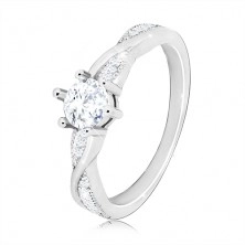 925 srebrni zaručnički prsten - okrugli prsten, valovite sjajne linije, cirkoni