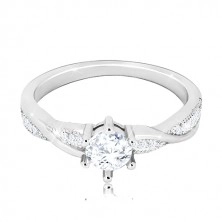 925 srebrni zaručnički prsten - okrugli prsten, valovite sjajne linije, cirkoni