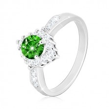 925 srebrni prsten - prozirni cirkonski romb, okrugli zeleni cirkon