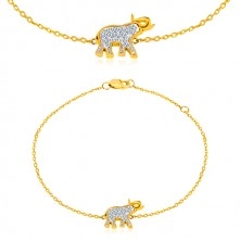 Narukvica od 14K zlata - slon sa svjetlucavim cirkonima, fini sjajni lančić