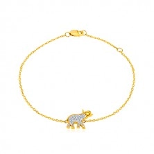 Narukvica od 14K zlata - slon sa svjetlucavim cirkonima, fini sjajni lančić