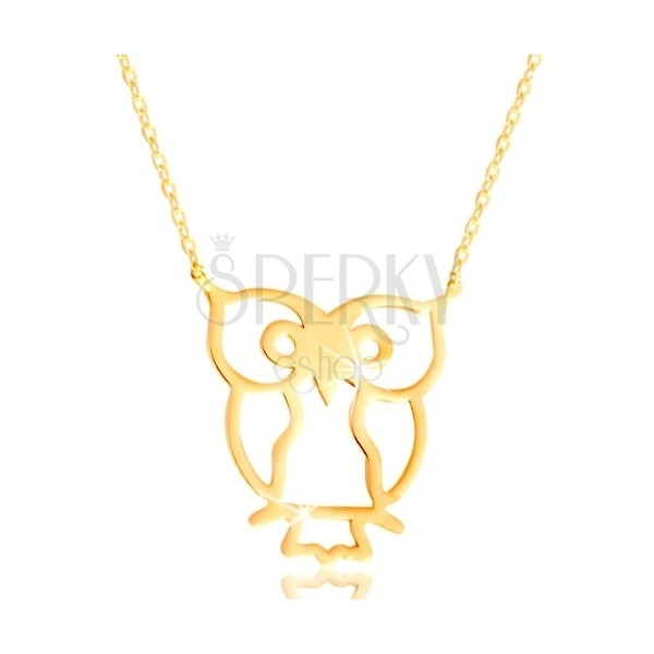 Ogrlica od žutog 585 zlata - sova kao simbol mudrosti, sjajni tanki lančić
