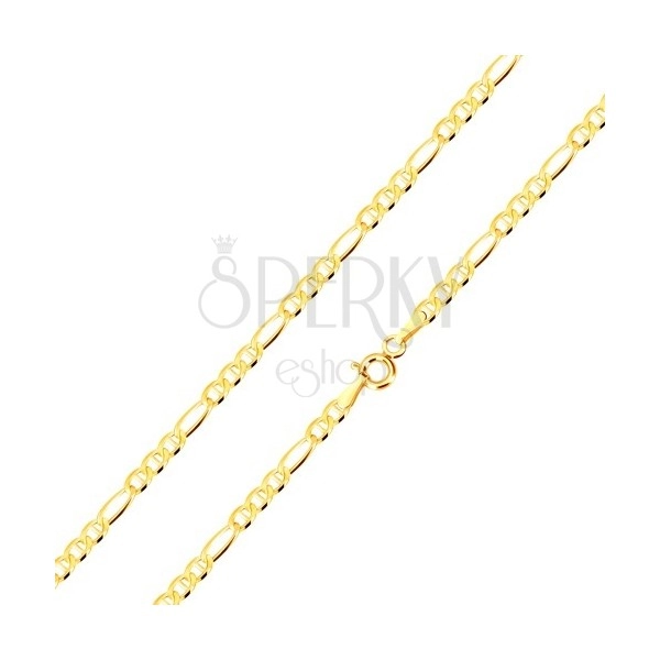 14K lančić od žutog zlata - Figaro dizajn, ovalne karike odvojene sa štapićem, 450 mm