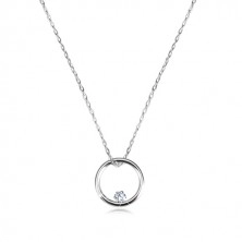 Dijamantna ogrlica od bijelog 375 zlata - uski sjajni krug i brilijant