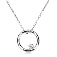 Dijamantna ogrlica od bijelog 375 zlata - uski sjajni krug i brilijant