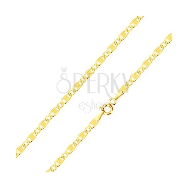 14K zlatna narukvica - duguljaste karike sa usjecima i pravokutnicima, ovalne karike, 210 mm