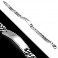 Narukvica izrađena od nehrđajućeg čelika sa sjajnom duguljastom pločicom, srebrna boja, 9 mm