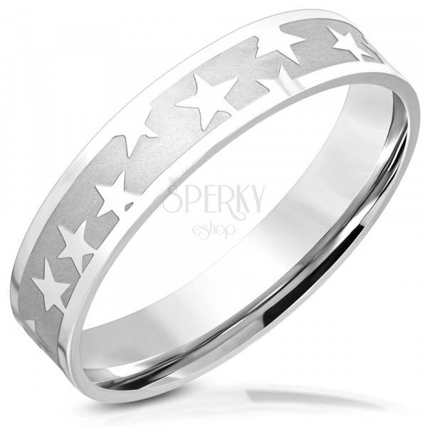 Prsten od nehrđajućeg čelika - mat traka, sjajna petokraka zvijezda, 5 mm