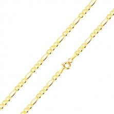 Narukvica od 14K žutog zlata - tri karike razdvojene štapićima, duguljasta karika, 200 mm 