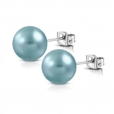 Čelične naušnice - umjetna perla tirkizne boje, dugmad