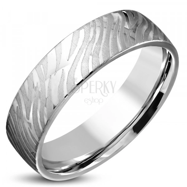 Sjajni čelični srebrni prsten, mat motiv zebre, 6 mm