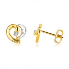 Diamond earrings of combined 585 gold - asymmetric heart with brilliant 