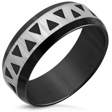 Crni čelični vjenčani prsten - oštri rubovi, satenska traka sa strelicama, 8 mm
