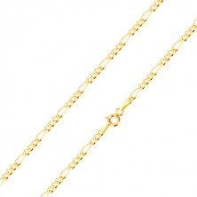 585 lančić od žutog zlata - Figaro motiv, tri ovalne karike i jedna duguljasta karika, 450 mm