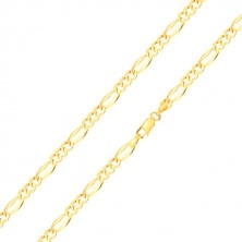 Narukvica od 14K žutog zlata – tri ovalne karike, duguljasta karika, prošireni rubovi, 180 mm
