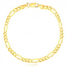 Narukvica od 14K žutog zlata – tri ovalne karike, duguljasta karika, prošireni rubovi, 180 mm