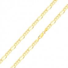 585 zlatna narukvica – tri ovalne karike, duguljasta karika sa proširenim rubovima, 180 mm