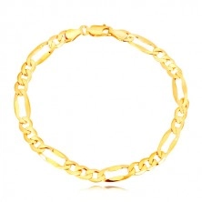585 zlatna narukvica – tri ovalne karike, duguljasta karika sa proširenim rubovima, 180 mm
