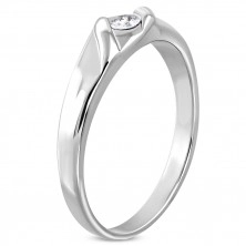 Sjajni prsten od nehrđajućeg čelika - sjajni okrugli cirkon, dvije valovite linije