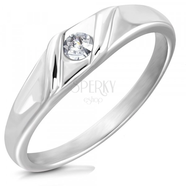 Sjajni prsten od nehrđajućeg čelika - sjajni okrugli cirkon, dvije valovite linije
