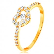 Prsten od zlata 375 - cirkonski krakovi, svjetlucava prozirna silueta srca sa cirkonom