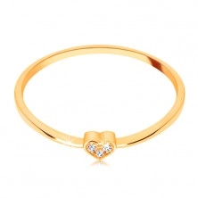 Prsten od 9K žutog zlata - srce ukrašeno okruglim prozirnim cirkonima