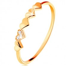 Prsten od 9K žutog zlata - mala svjetlucava srca, prozirni cirkoni