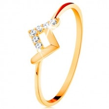 Svjetlucavi prsten od 9K žutog zlata - sjajna i cirkonska zakrivljena linija