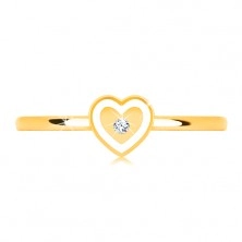 Prsten od 9K žutog zlata - srce s bijelim obrubom i prozirnim cirkonom