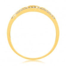 Prsten od 9K žutog zlata - crne glazirane pruge, prozirna cirkonska linija