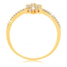 Prsten od 9K žutog zlata - svjetlucavi cvijet od prozirnih cirkona, blistavi krakovi