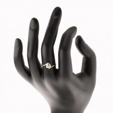 Prsten od 9K žutog zlata - prozirno cirkonsko srce, zakrivljeni krajevi krakova