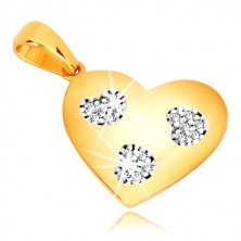 Privjesak od 585 žutog zlata - simetrično srce sa usjecima u obliku srca, cirkoni