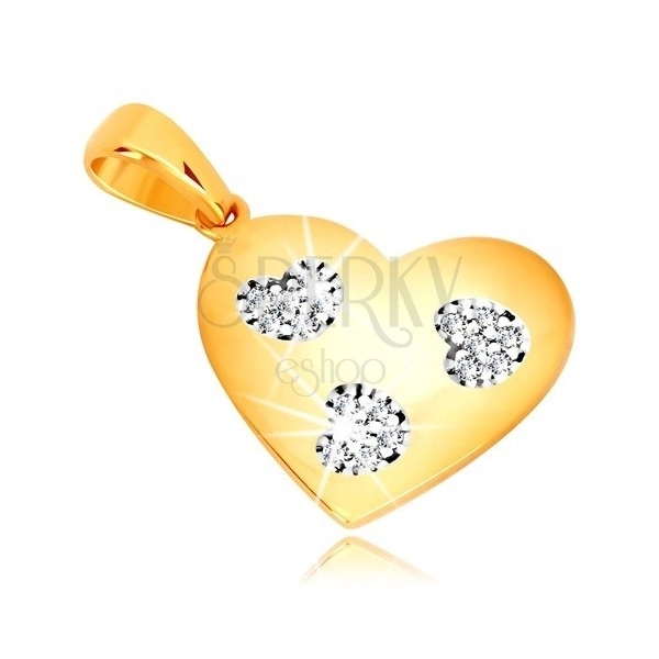 Privjesak od 585 žutog zlata - simetrično srce sa usjecima u obliku srca, cirkoni