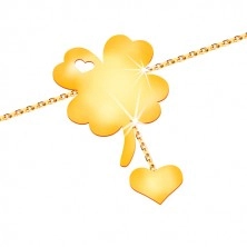 Narukvica od 14K žutog zlata - simbol sreće sa usjecima u obliku srca, srce na lančiću