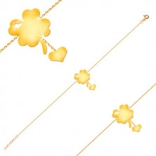 Narukvica od 14K žutog zlata - simbol sreće sa usjecima u obliku srca, srce na lančiću