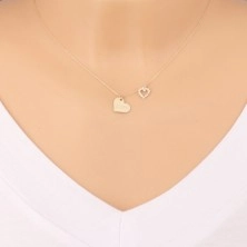 9K ogrlica od žutog zlata - srce sa natpisom "Love", silueta srca sa cirkonima
