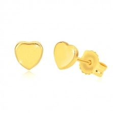 Naušnice od 14K žutog zlata - sjajna simetrično srce, dugmad