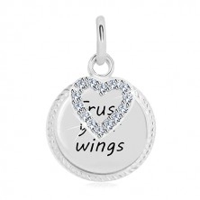 925 srebrni privjesak - krug sa natpisom "Trust your wings", silueta srca sa cirkonima