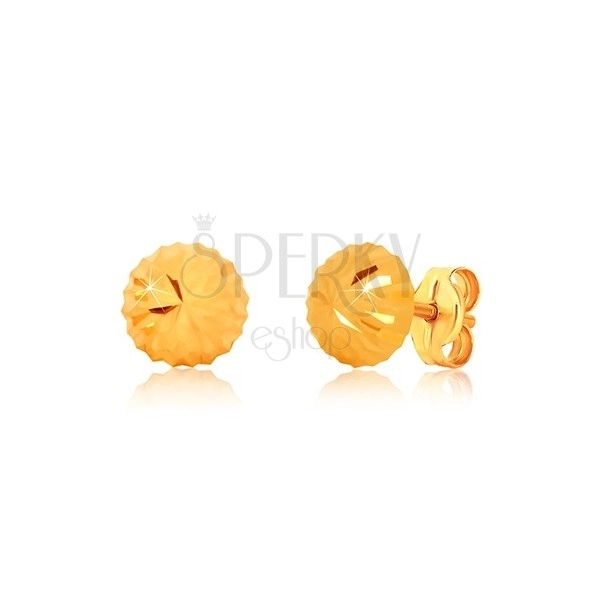 Naušnice od 375 žutog zlata, cvjetni motiv - svjetlucava glava sa usjecima, dugmad