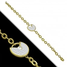 Čelična narukvica zlatne boje - dekorativni krug sa usjekom, prozirni svjetlucavi cirkoni