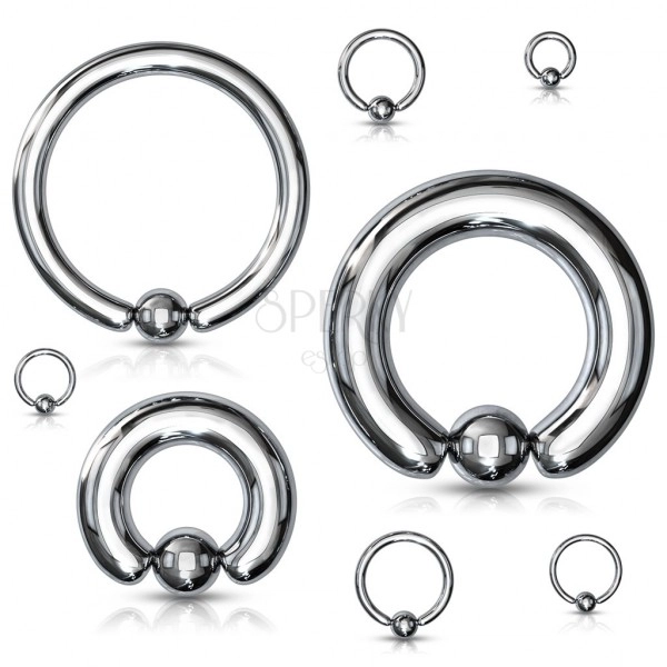 316L čelični piercing - jednostavni krug sa lopticom, srebrna boja, širina 6 mm