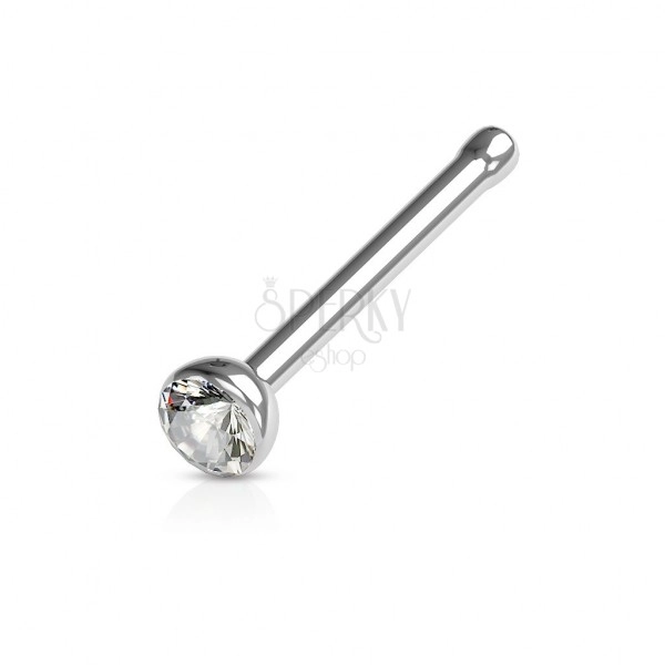 Ravni piercing za nos od 316L čelika - svjetlucavi prozirni cirkon, širina 0,6 mm