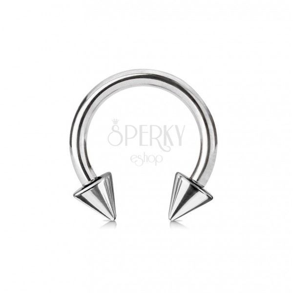 Piercing od nehrđajuećg čelika srebrne boje - konjska potkova sa šiljcima, širina 2 mm
