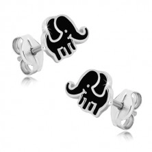 925 srebrne dugme naušnice - slon sa crnom glazurom