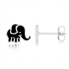 925 srebrne dugme naušnice - slon sa crnom glazurom