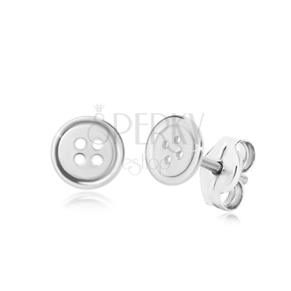 925 srebrne naušnice - sjajno okruglo dugme sa četiri rupice, dugmad
