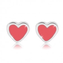 Dugmad - simetrično srce sa ružičastom glazurom, 925 srebro