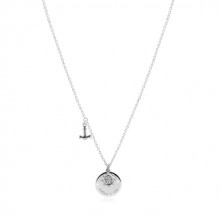 925 srebrna ogrlica - sidro, brodsko kormilo, sjajni krug sa natpisom "I refuse to sink"
