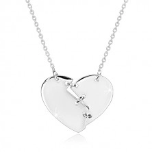 925 srebrna ogrlica - slomljeno srce spojeno sa tri šava, sjajna površina